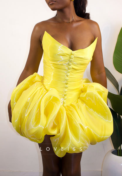 Strapless Ruched Mini Dress with Bubble Skirt