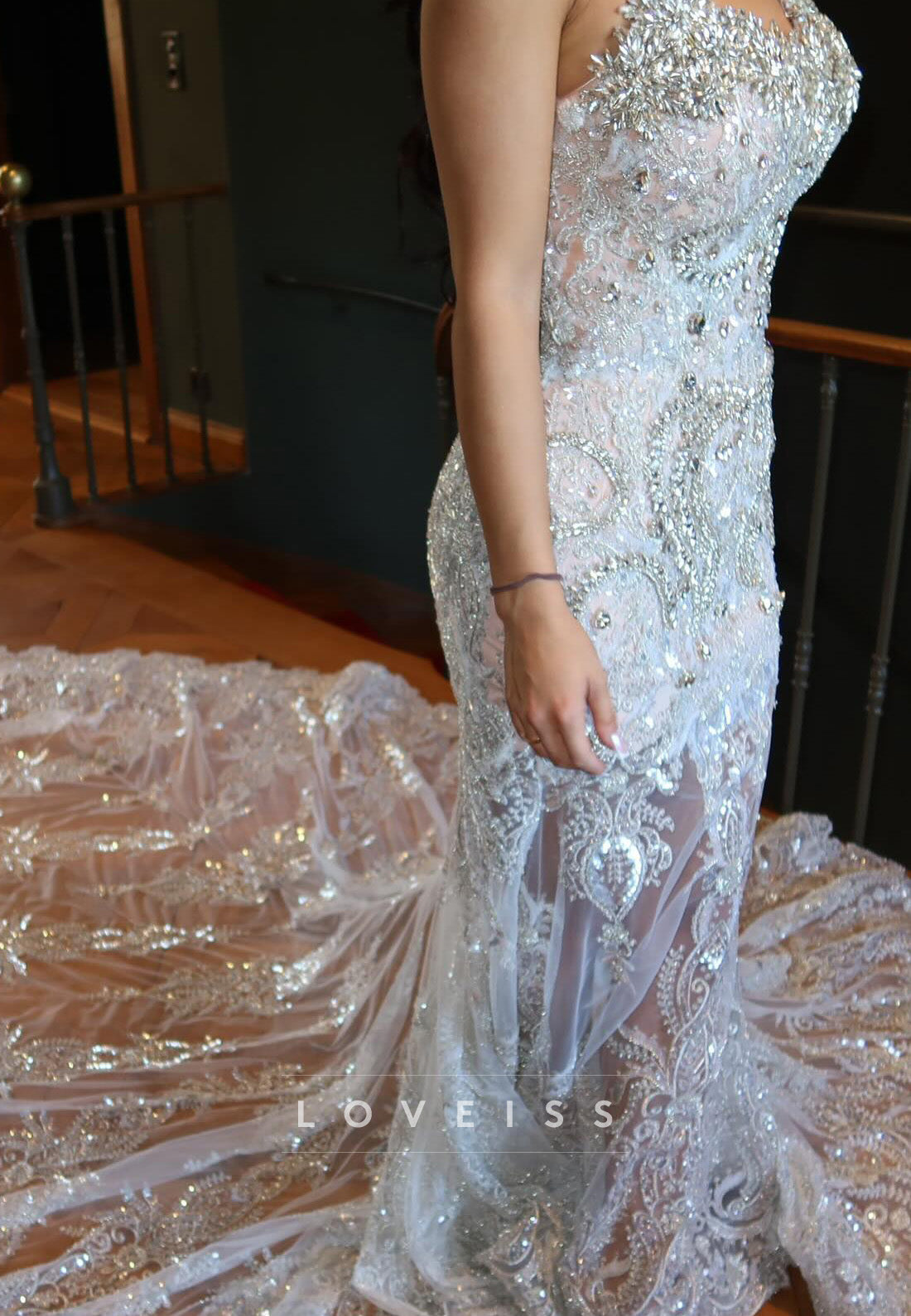 Beaded Strapless Mermaid Gown with Train