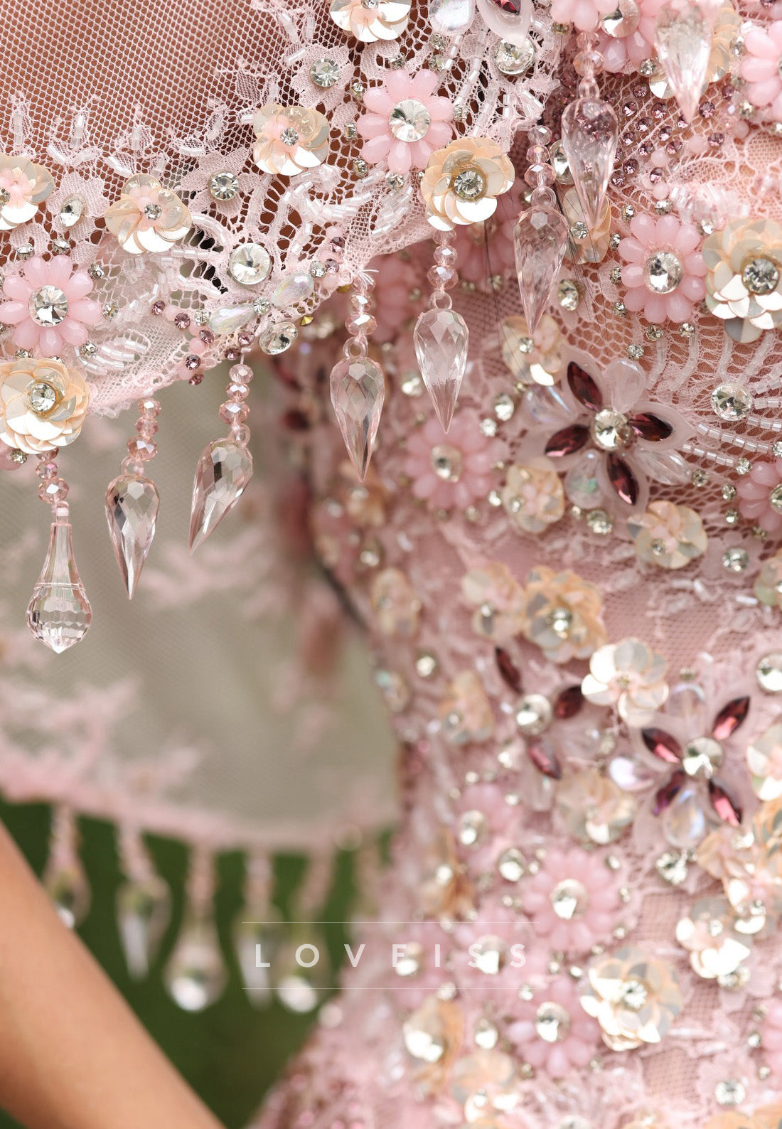 Embellished Sheath Gown with Hooded Veil Capelet