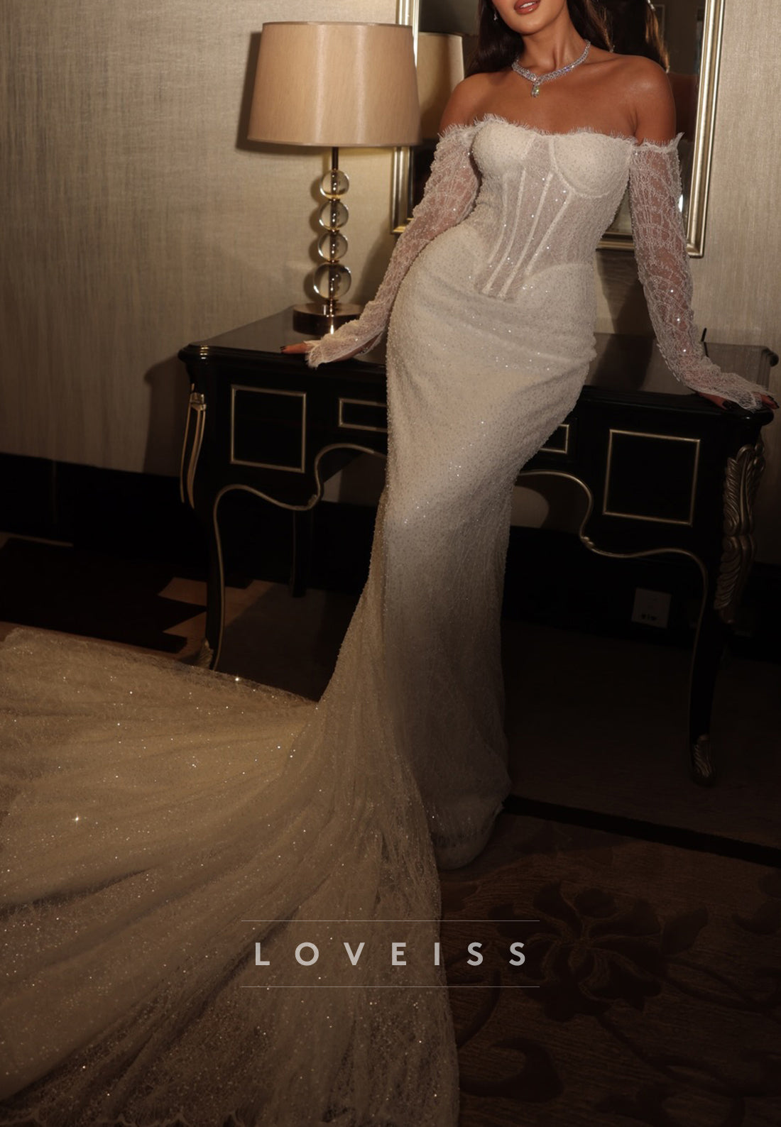 Off-the-Shoulder Long Sleeve Lace Mermaid Wedding Dress