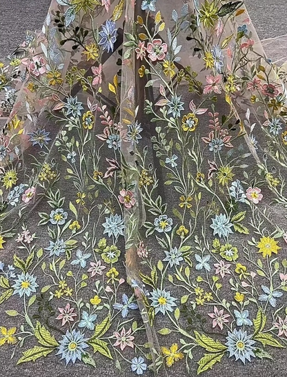Floral Embroidered Illusion A-Line Maxi Dress