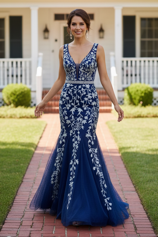 Embroidered Tulle Mermaid Formal Gown