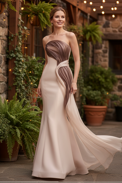 Strapless Sculptural Draped Mermaid Evening Gown