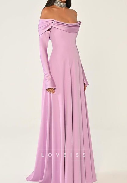 Off-the-Shoulder Long Sleeve Draped Evening Gown