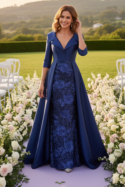 Satin Gown with Sequin Skirt & Overskirt