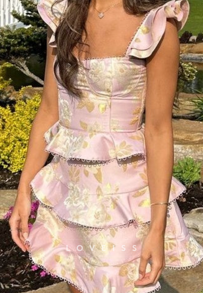 Tiered Floral Jacquard Corset Mini Dress