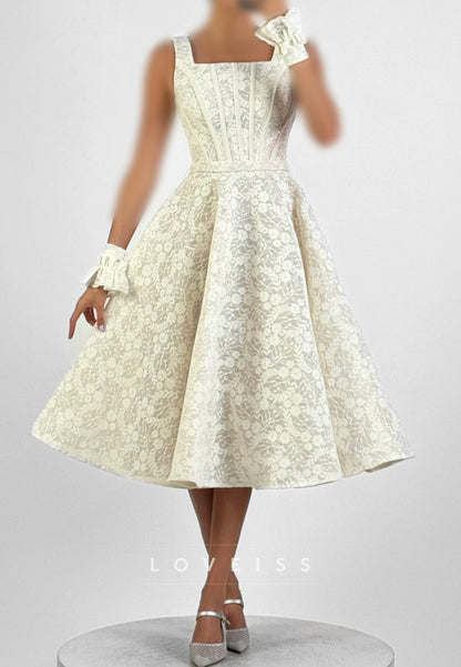 Square Neck Corset Lace Midi A-Line Dress