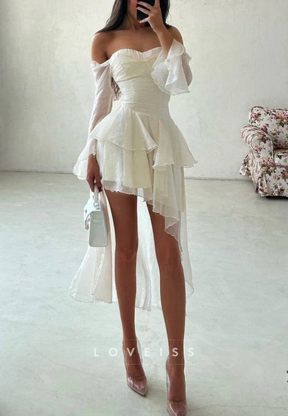 Romantic Off-the-Shoulder High-Low Ruffled Dress