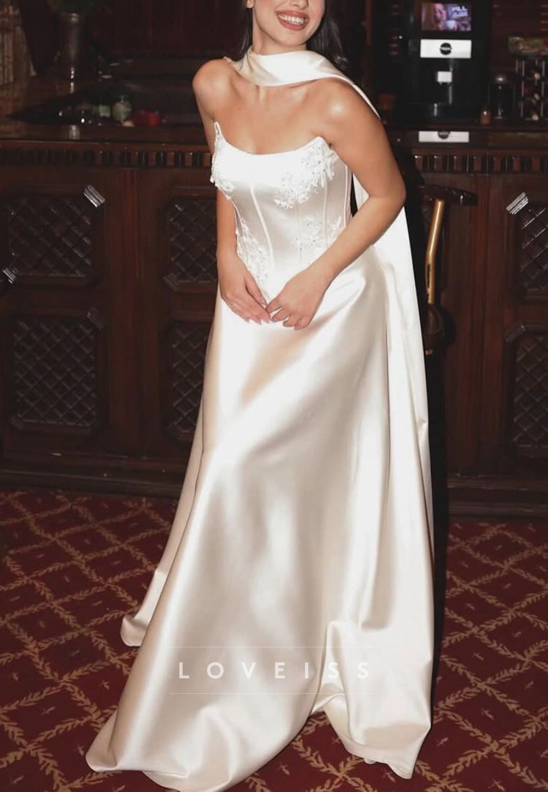 A-Line Satin Wedding Dress with Cape and Corset Bodice