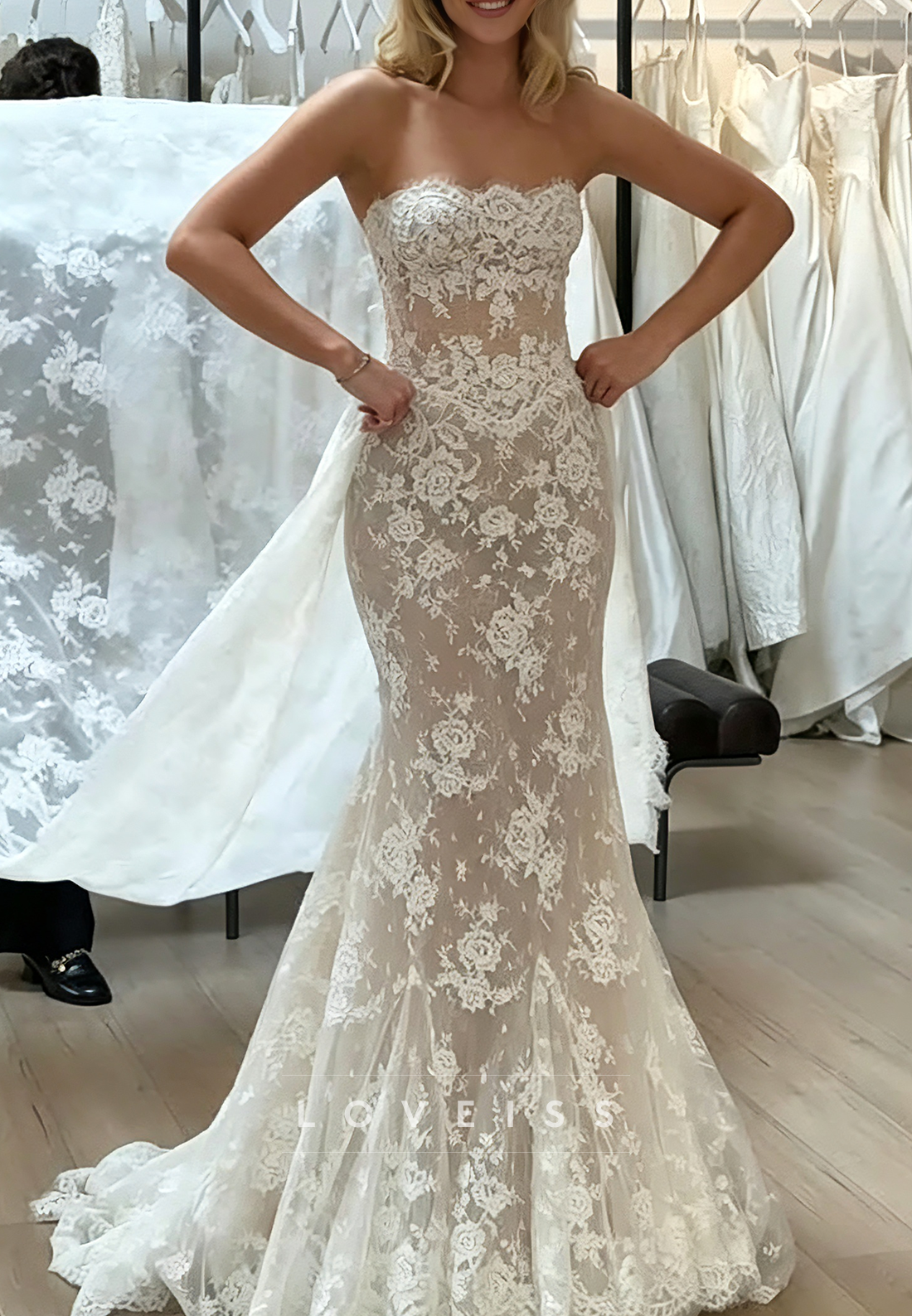 Strapless Floral Lace Mermaid Wedding Dress