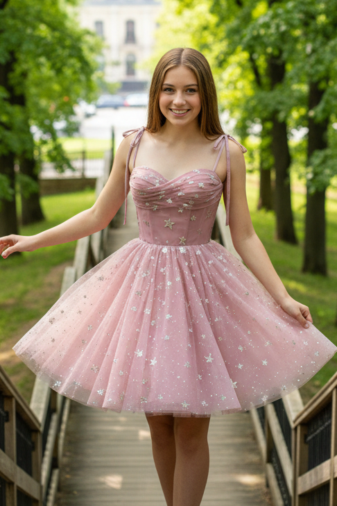 Starry Tulle Sweetheart Short Homecoming Dress