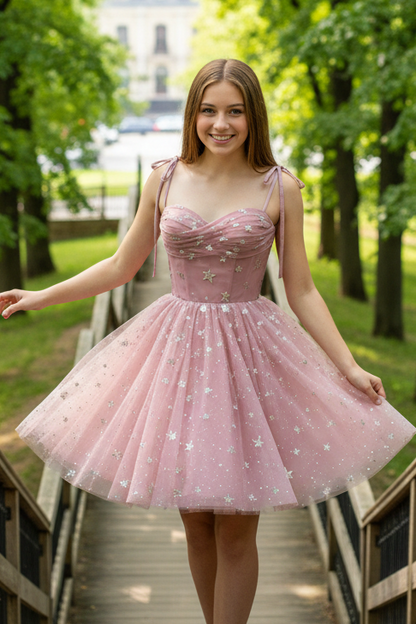 Starry Tulle Sweetheart Short Homecoming Dress