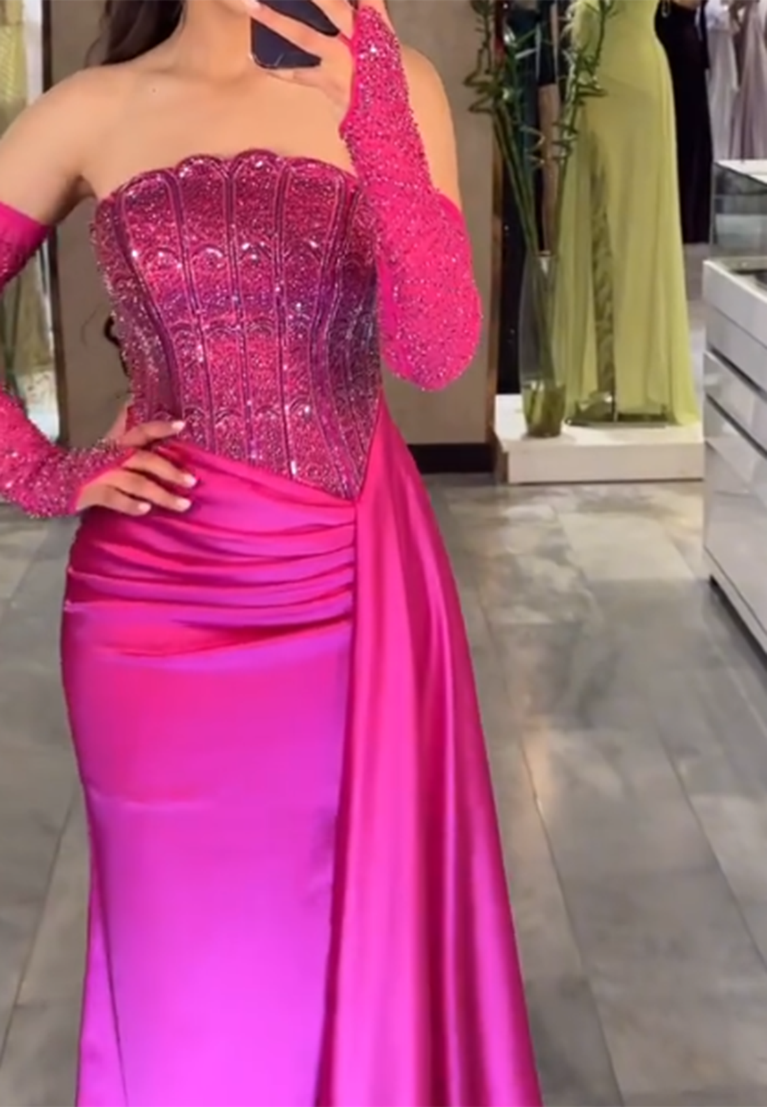 Beaded Corset Satin Evening Gown