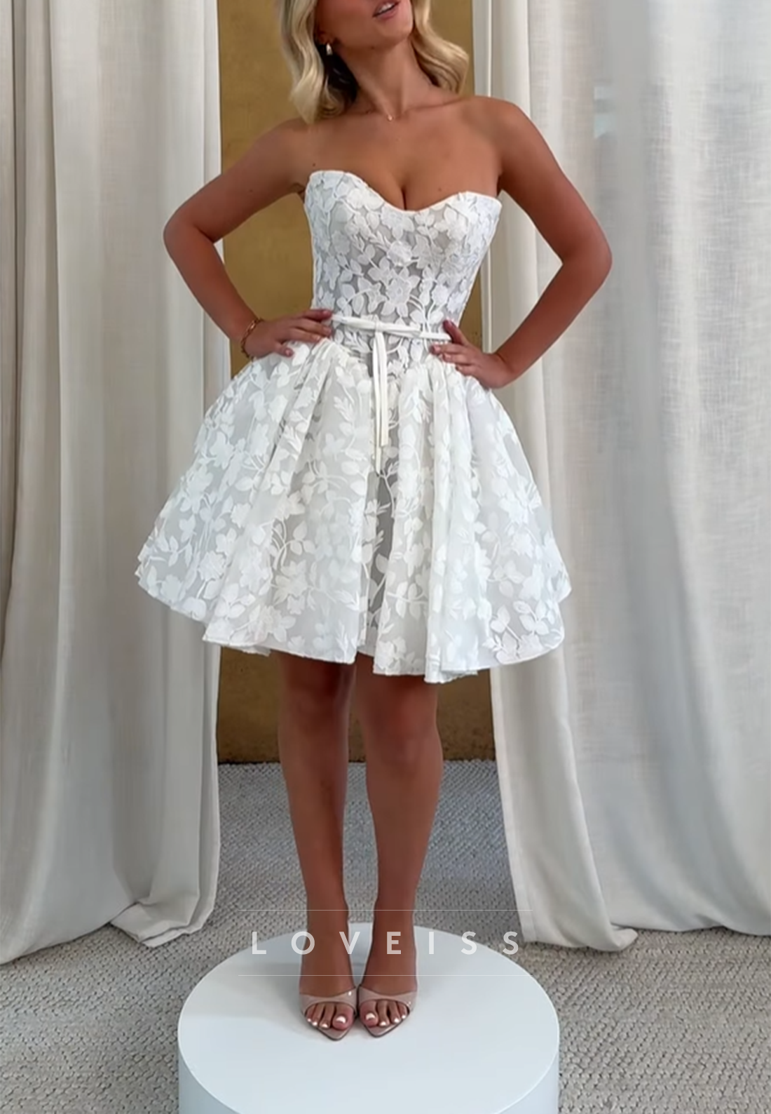 Strapless Lace Mini Wedding Dress