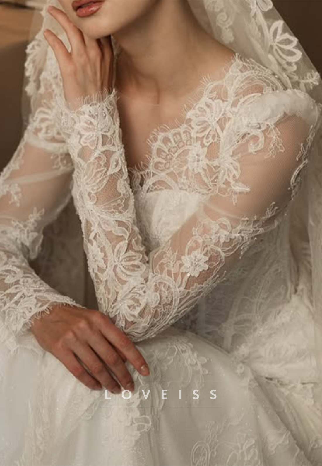 Long Sleeve Lace Mermaid Wedding Dress with Train
