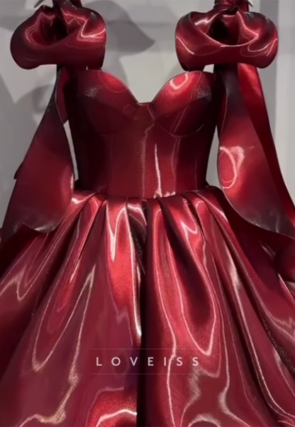 Metallic Bow Strap Sweetheart Mini Dress