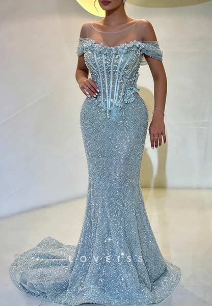 Corset Mermaid Evening Gown with Beaded Pearls