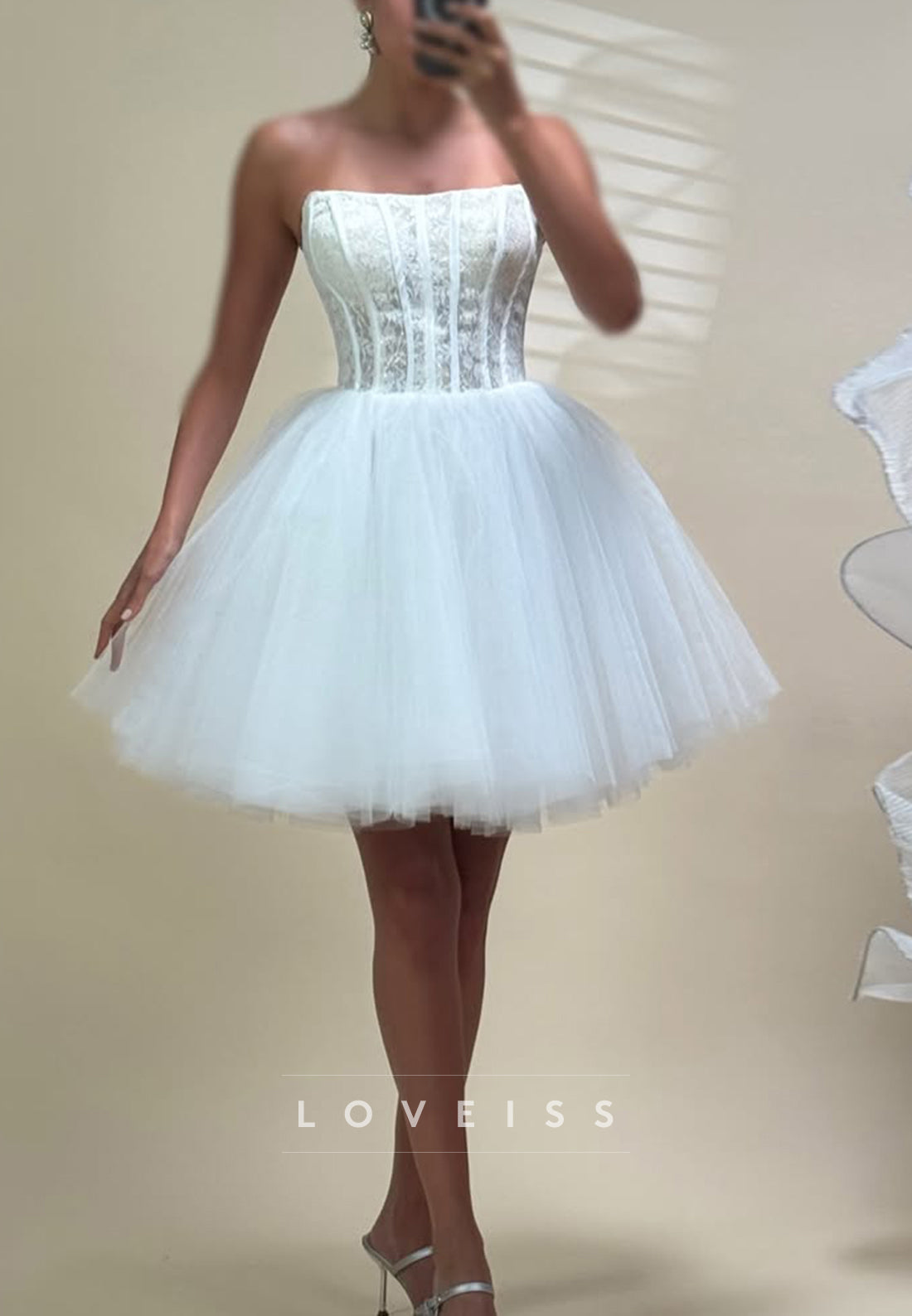 Strapless Corset Lace Mini Dress with Tulle Skirt