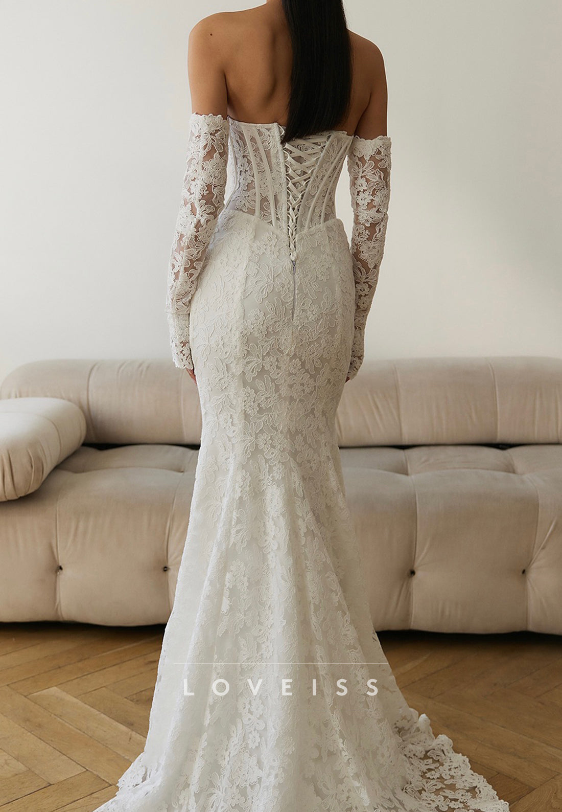 Lace Mermaid Wedding Dress with Detachable Sleeves
