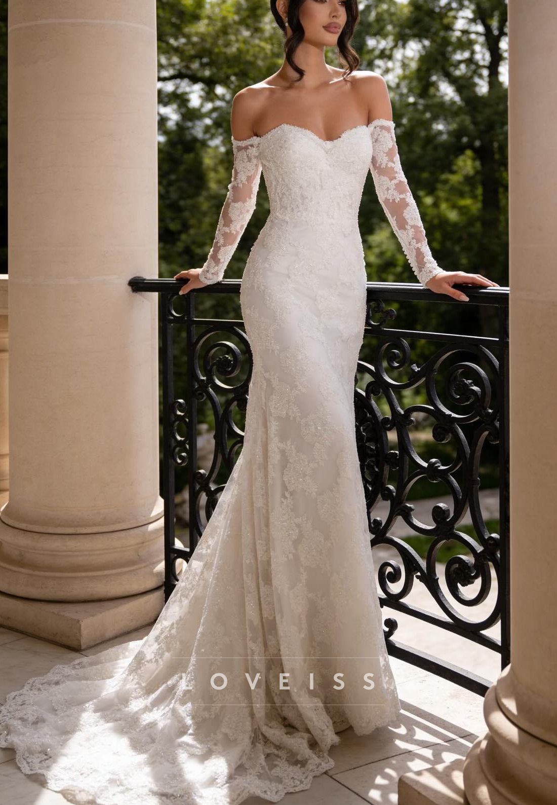 Off-Shoulder Lace Mermaid Wedding Dress with Long Sleeves