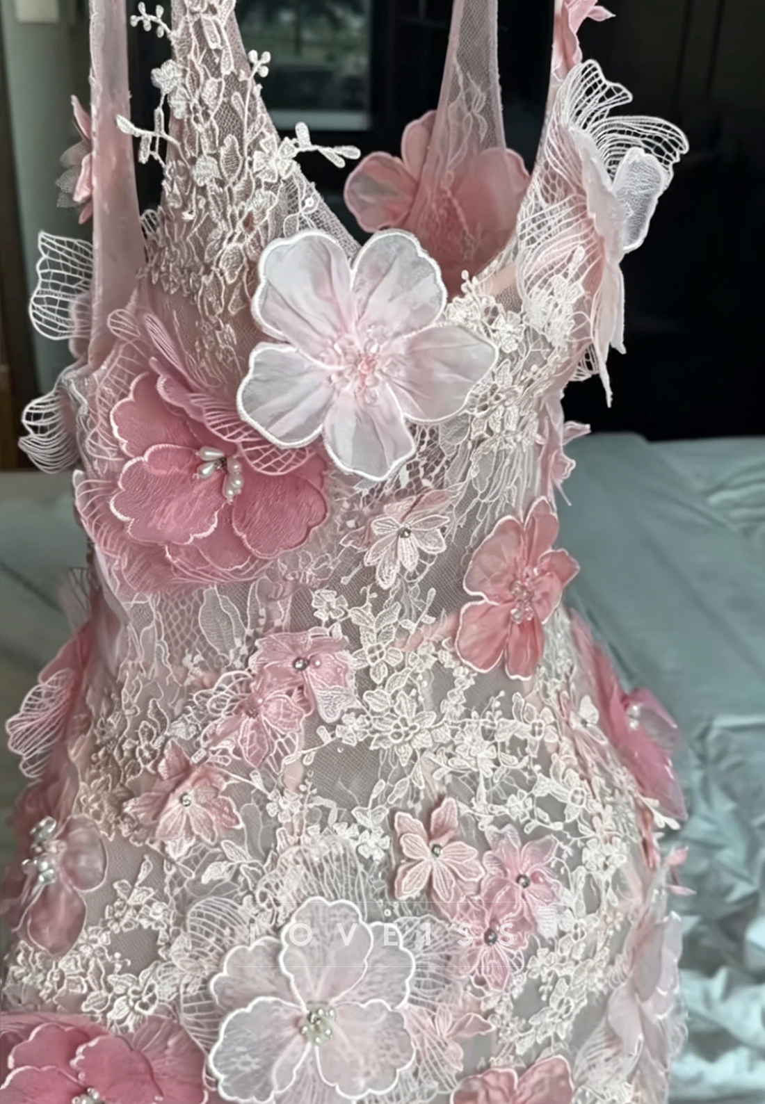 Romantic 3D Flower Lace Mini Dress with Pearl Details