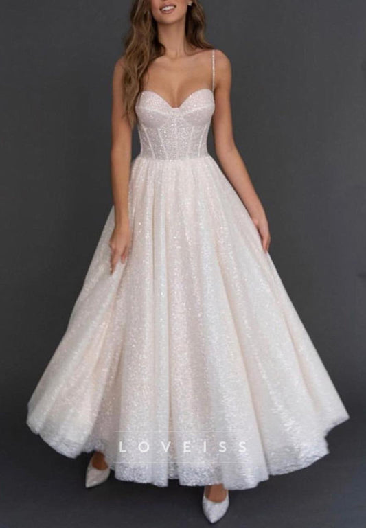 Glitter Spaghetti Strap Corset A-Line Bridal Gown