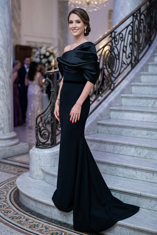 Sculptural Draped Neckline Mermaid Evening Gown