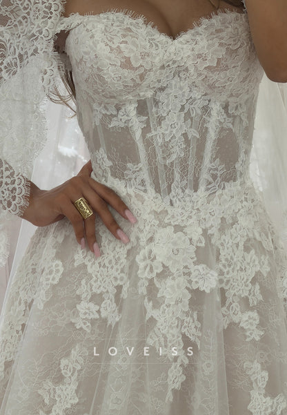 Off-Shoulder Sweetheart Lace Wedding Dress, Corset Bodice