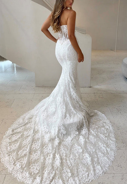 Strapless Lace Mermaid Wedding Dress with Corset Bodice