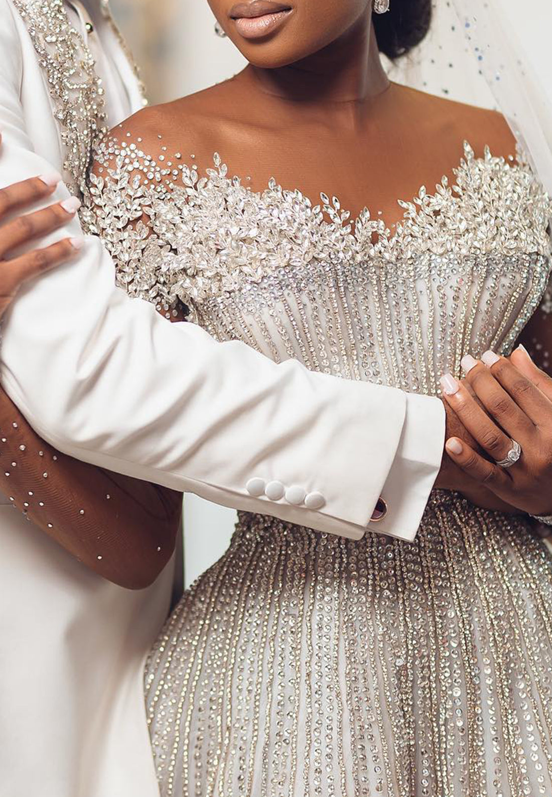 Beaded Ball Gown Wedding Dress with Illusion Sleeves