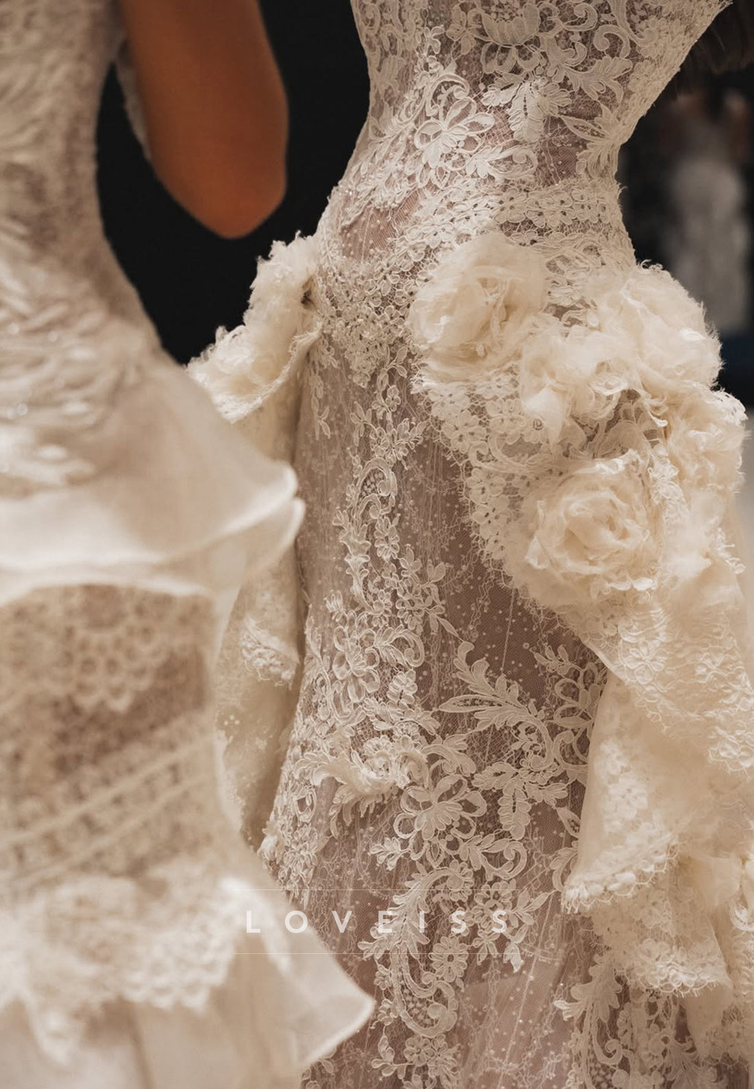 Lace Strapless Mermaid Wedding Dress with Train