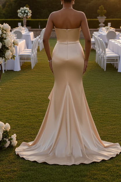 Strapless Ruffle Mermaid Gown with 3D Floral Detail