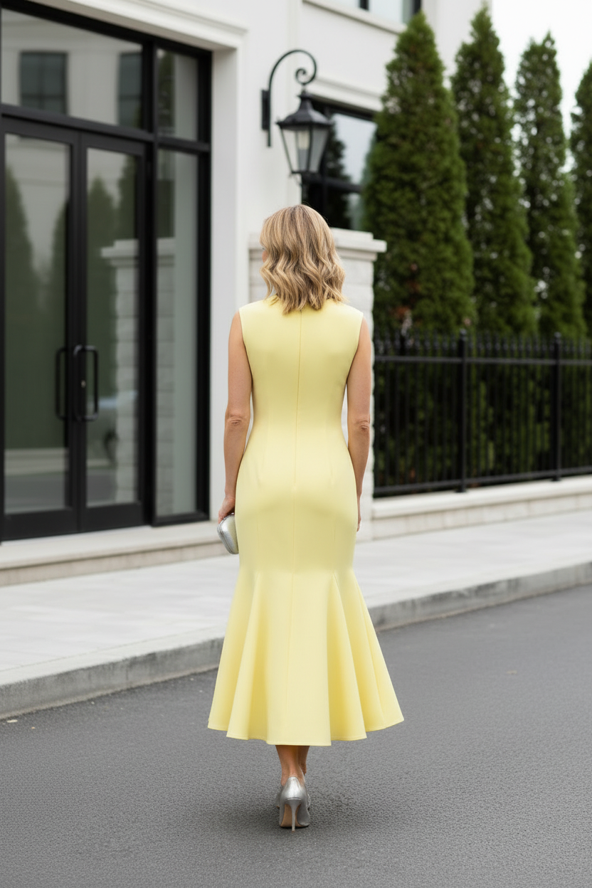 Sleeveless High-Neck Trumpet Midi Dress