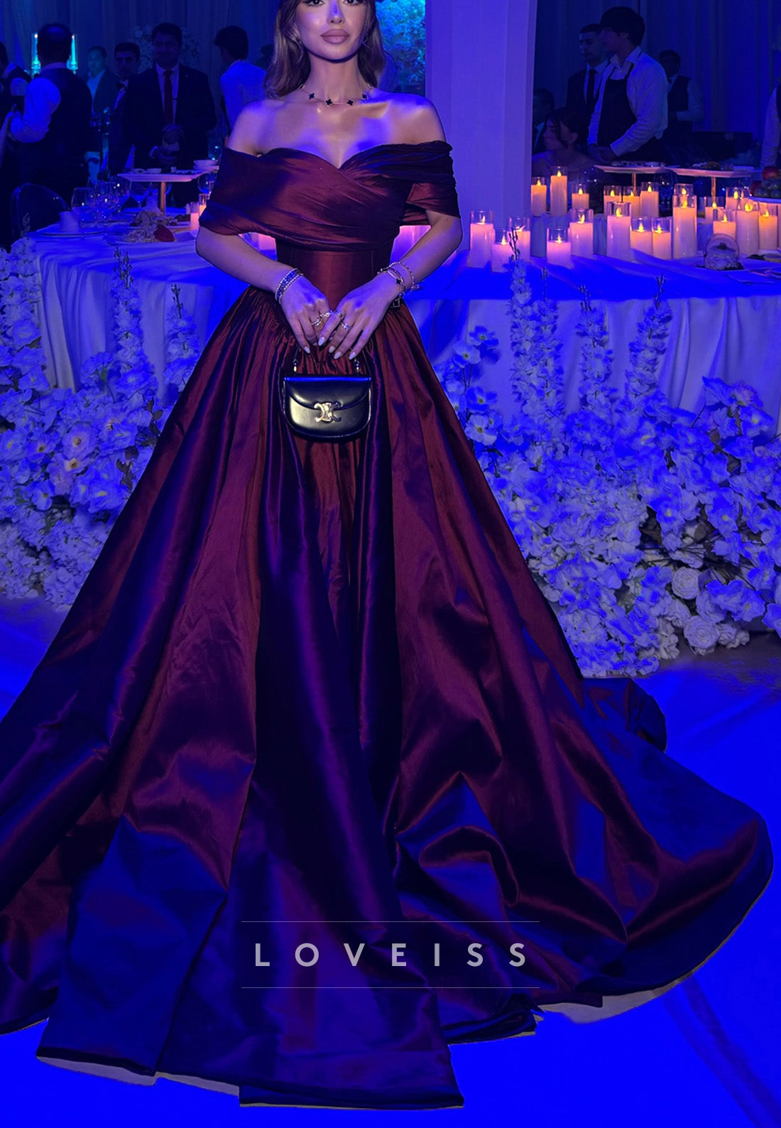 Off-the-Shoulder Corset Ball Gown with Train