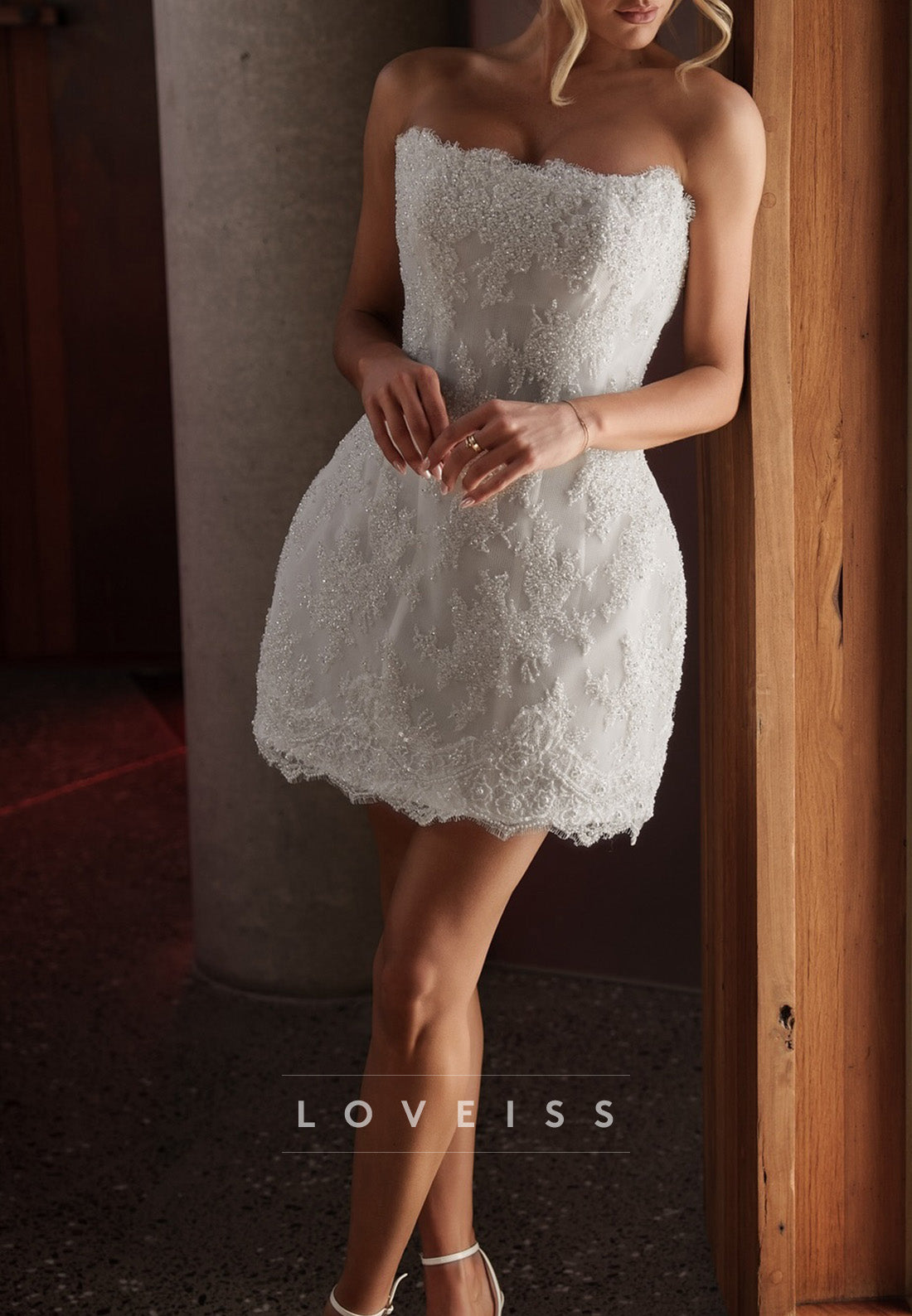 Strapless Beaded Lace Mini Dress
