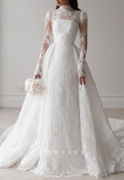 High Neck Lace Ball Gown Wedding Dress