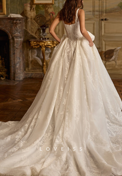 Square Neck Lace A-Line Wedding Dress