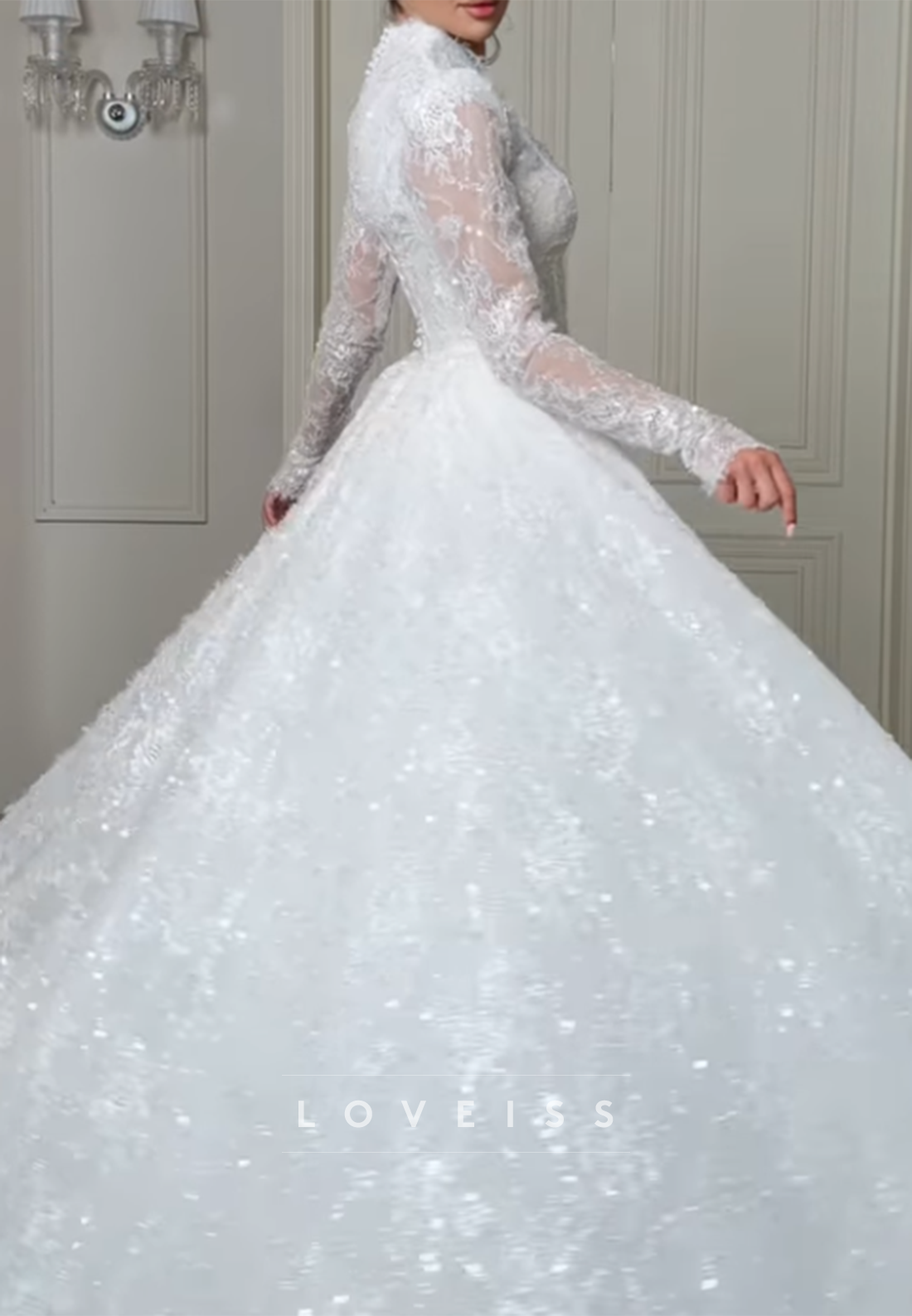 Lace High-Neck Ball Gown Wedding Dress