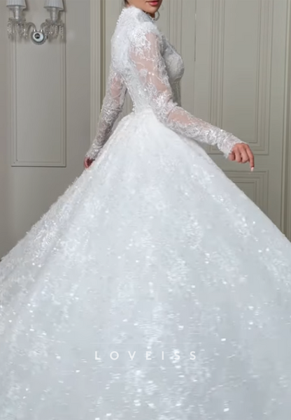 Lace High-Neck Ball Gown Wedding Dress