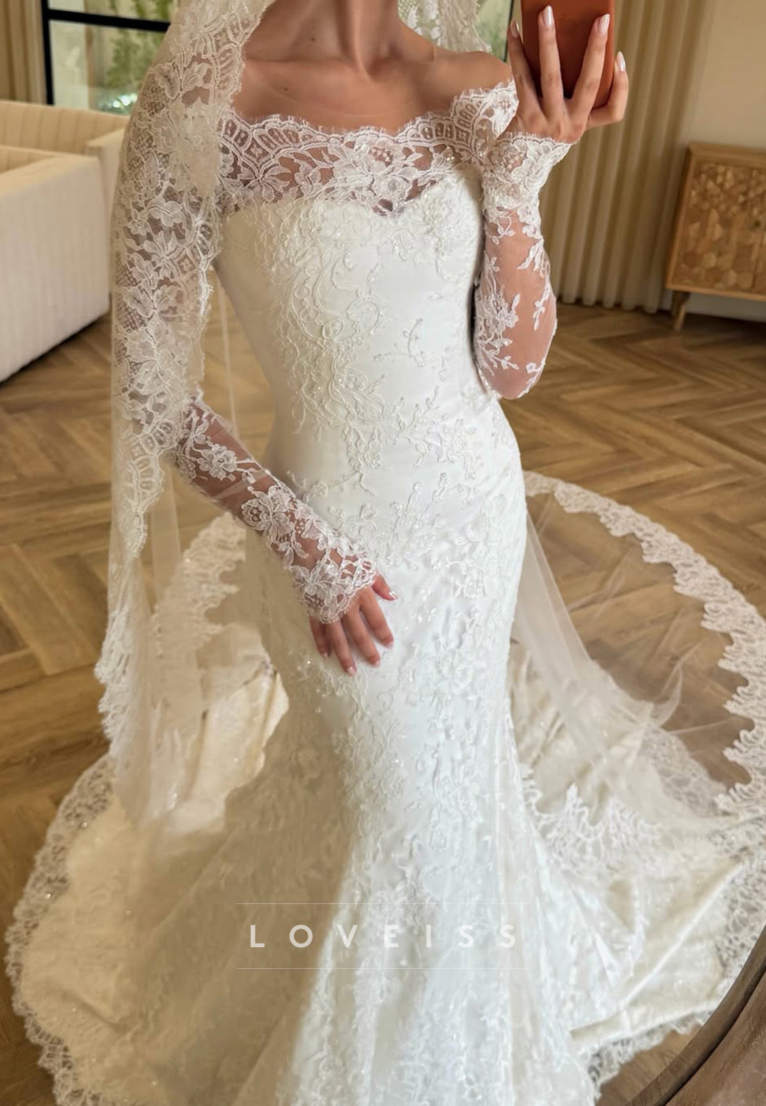 Lace Off-the-Shoulder Long Sleeve Mermaid Wedding Dress