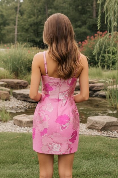 Corset Bustier Metallic Floral Mini Dress