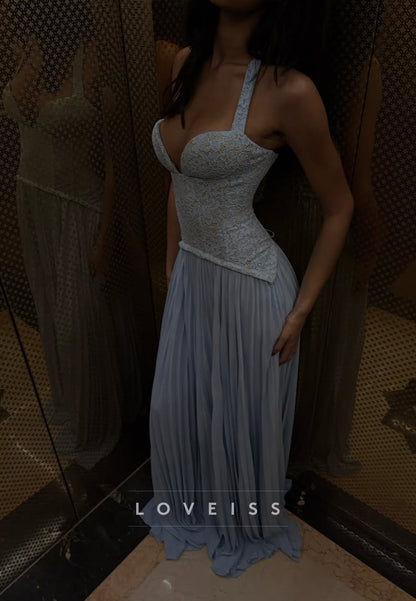 Lace Corset Pleated Maxi Dress