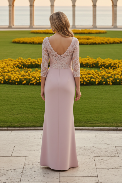 Lace Applique 3/4 Sleeve Mother of the Bride Gown