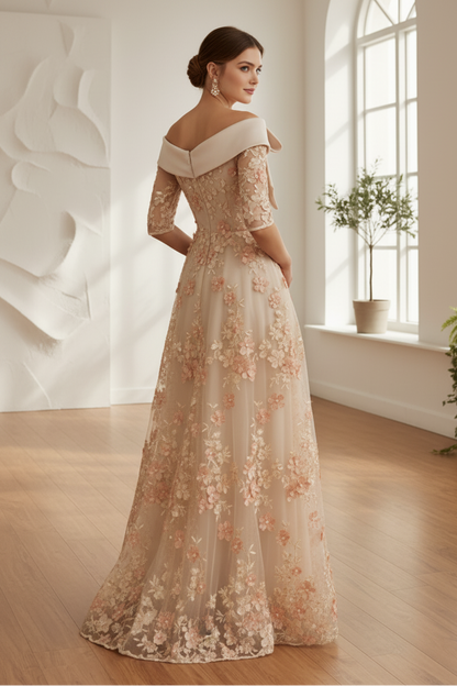 3D Floral A-Line Evening Gown with Pockets