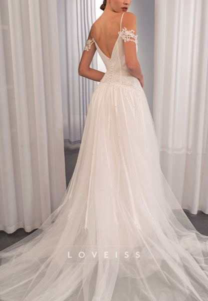 Boho A-Line Wedding Dress with High Slit