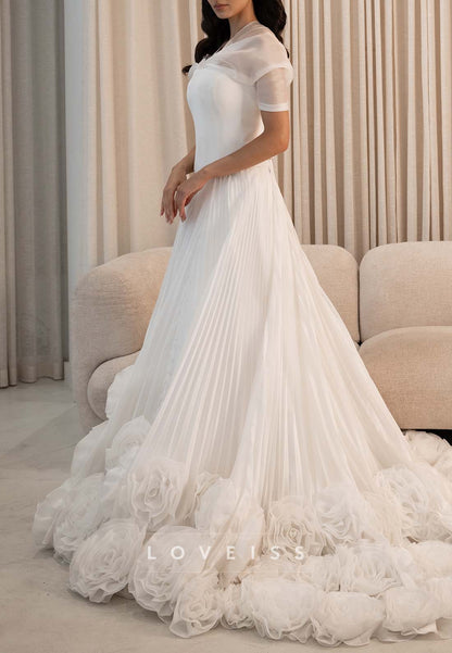 Pleated A-Line Gown with Rosette Train