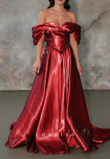 Off-Shoulder Basqued Ball Gown with Draped Bust