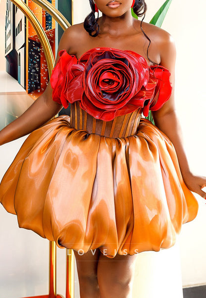 3D Rose Applique Corset Bubble Hem Mini Dress