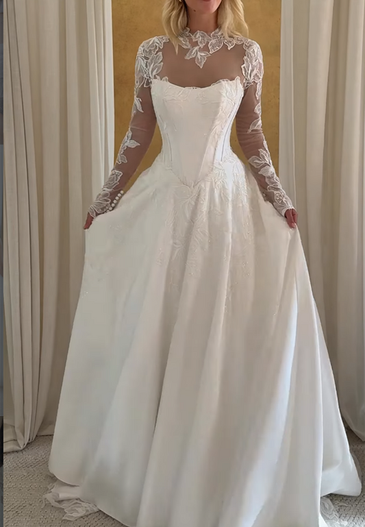 Embroidered Corset Ball Gown Wedding Dress