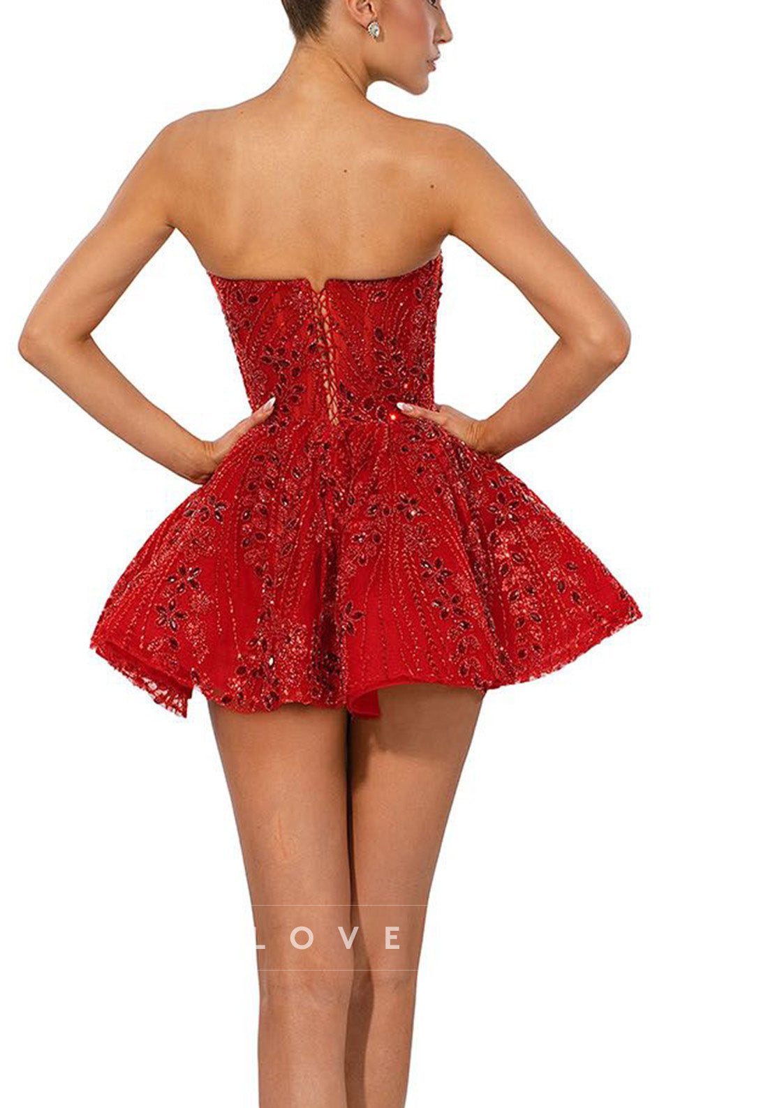 Strapless Beaded Corset Mini Dress with Flared Skirt